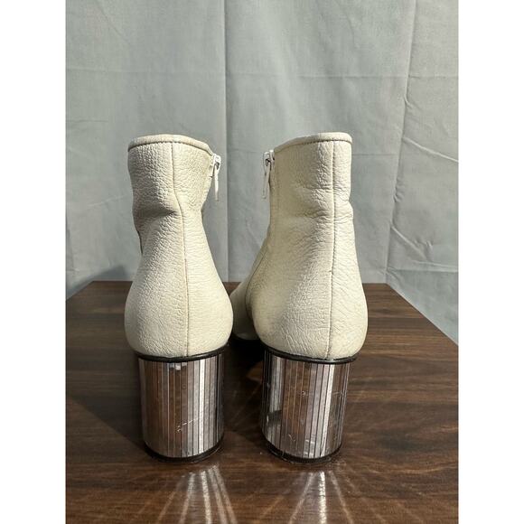 Pedro Garcia Boots Women White 37.5 Berta Mirrored Heel Ankle Bootie Zip Leather - Picture 3 of 7